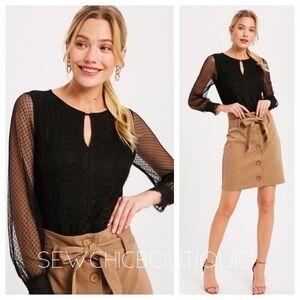 Beautiful Black Bodysuit with Sheer Sleeves